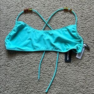 PrettyLittleThing Aqua Ruched Side Bead Detail Bikini Top